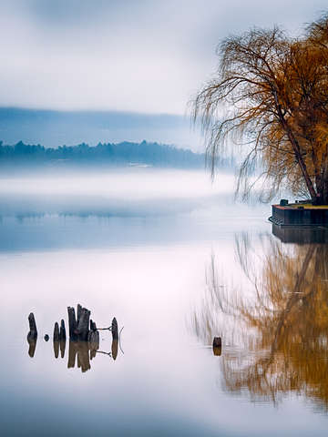 Hudson river enshrouded in fog