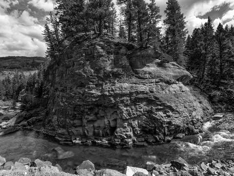 Black white mountain and creek