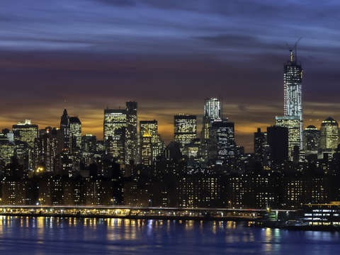 Manhattan ny sunset blue orange