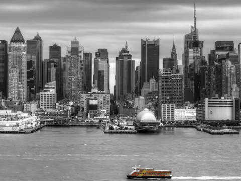 Water taxi manhattan skyline selective color