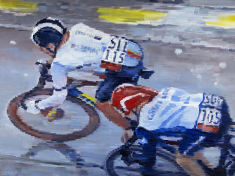 Tour de france cyclists in the paris rain