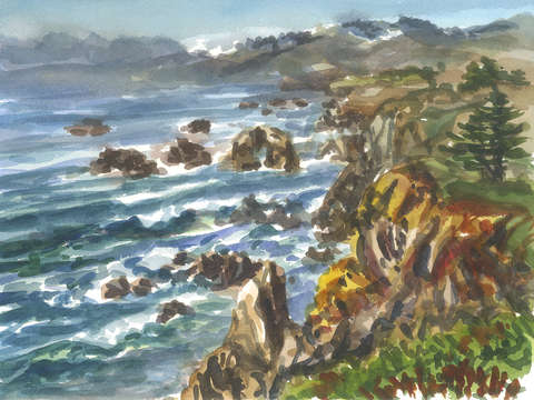 Fog on the horizon at Arch Rock Beach.