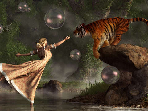 Surreal tiger bubble waterdancer dream