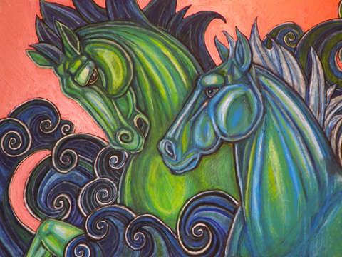 Swimming horses hippocampi