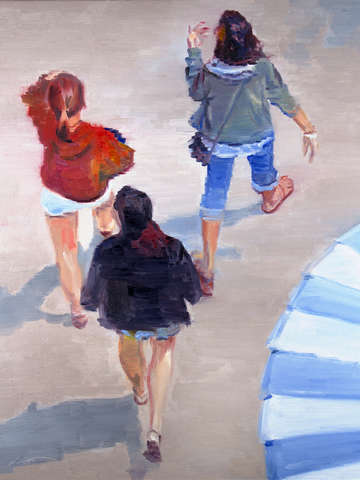 Aerial view of girls walking on santa cruz boardwa