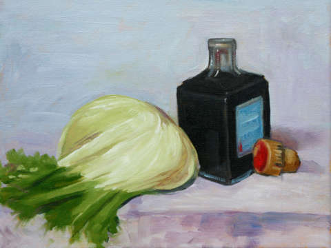 Fennel bulb with vinegar bottle