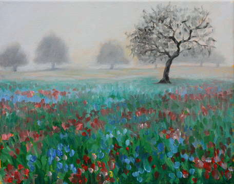 Somber tree with happy flowers