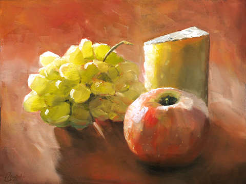 Apple grapes and italian cheese