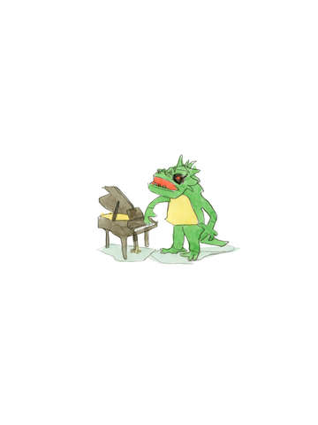 Man in lizard suit plays piano