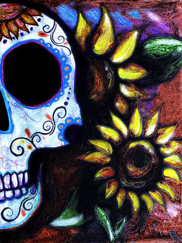 Red sunflower skull
