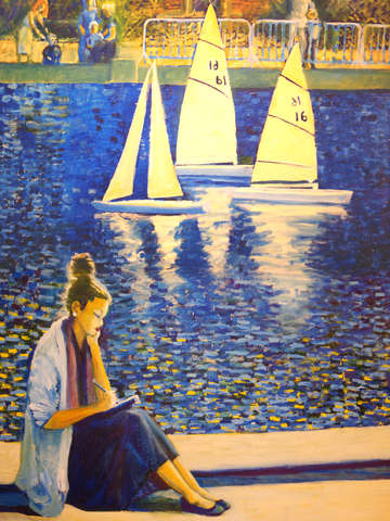 Blue model boat pond