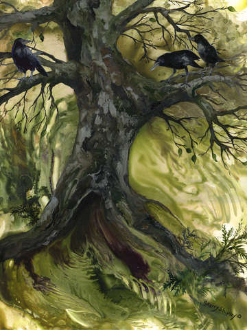 The gathering tree with crows