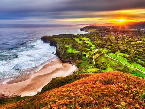 Llanes beach spanish sunrise