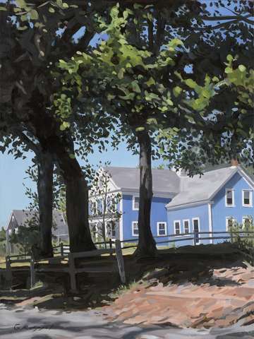 Blue house through trees 2
