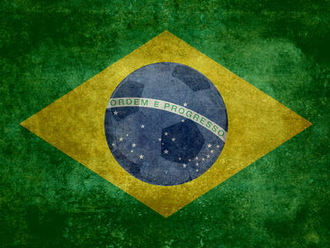 Vintage Brazilian National flag featuring a football ( soccer ball )