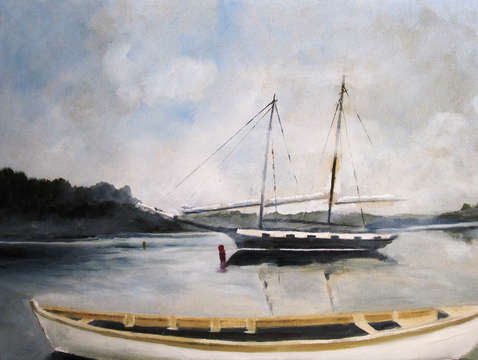 Schooner in channel