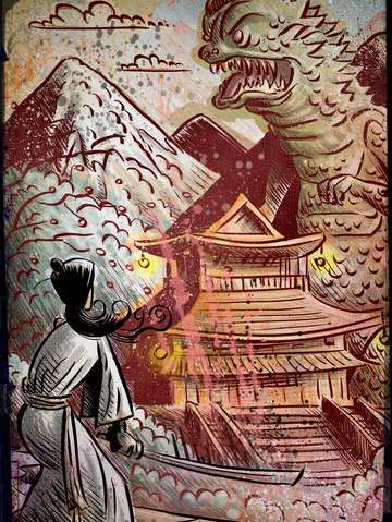 Kaiju vs samurai