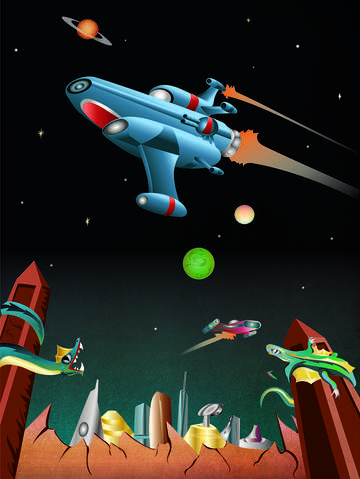 Spaceship and planet
