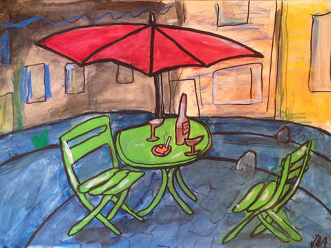 Cafe with green table and chairs