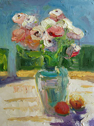 Ranunculi gray vase late morning