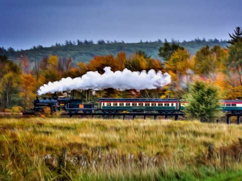 Steaming across moat brook trestle