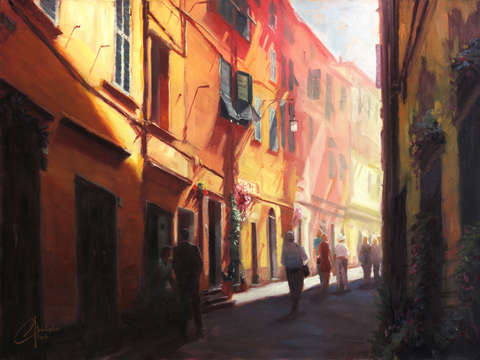 Sunlit alleyway in italy