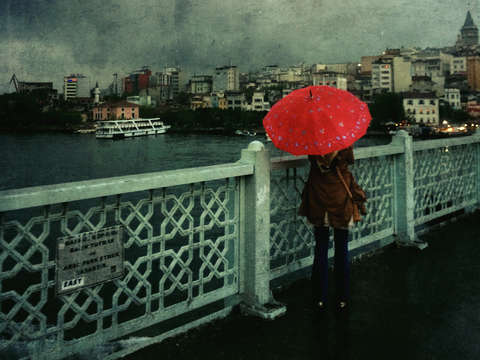 Red on galata bridge istanbul