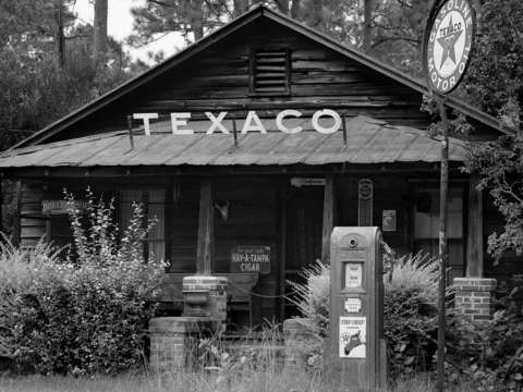 Run down gasoline station