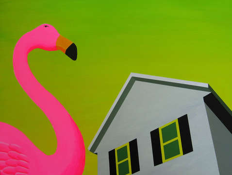 Flamingo with green sky