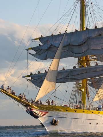 Tall ship mircea sails aloft in boston