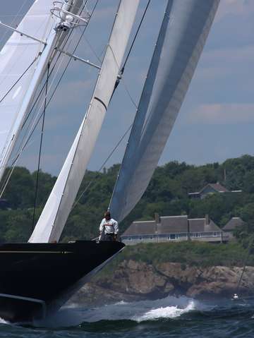 Foredeck looks over newport harbor