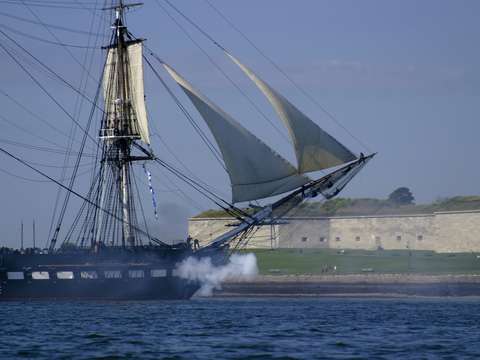 Uss constitution fires canons in boston harbor