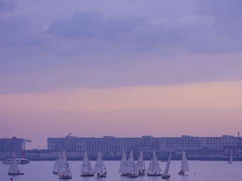 Twilight sailing on boston harbor