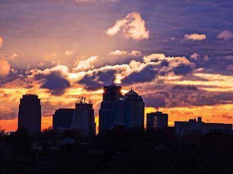 Kansas city skyline sunset