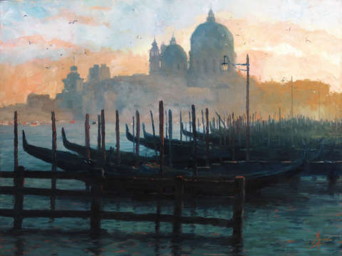 Venice italy sunset gondolas
