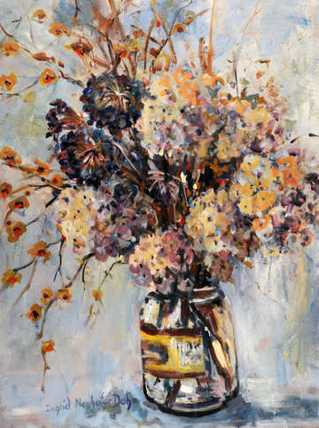 Dried flowers in a pickle jar