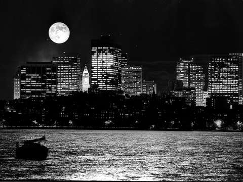 Moon over the charles river