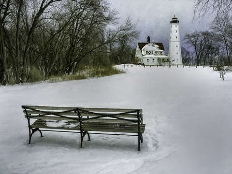 North point lighthouse and bench