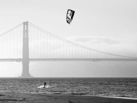 Golden gate bridge with kiteboarder