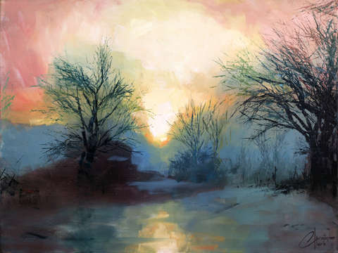 Snowy sunset