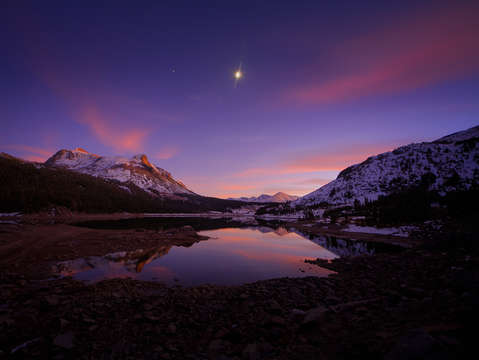 Moon and jupiter over tioga lake