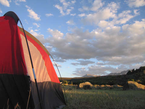 Red tent at campground