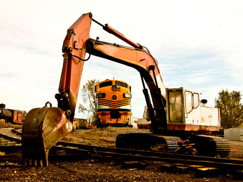 Train and digger