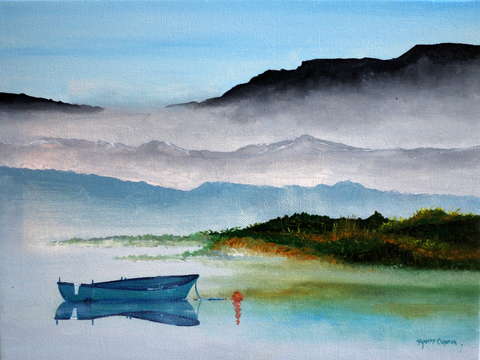 A lonely blue boat