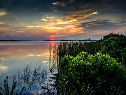 Still water lake sunrise