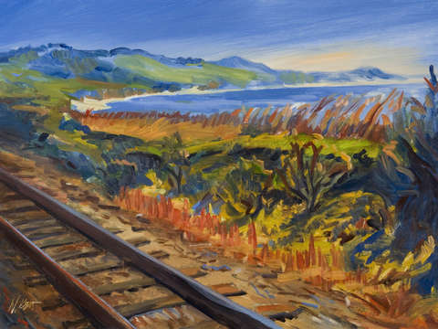 Train tracks on california beach