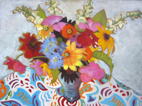 Bouquet on a turquoise shawl