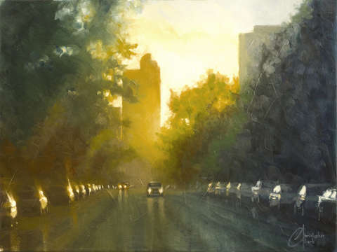 Crossing 17th ave at sunset nil denver colorado