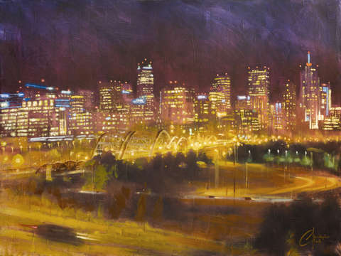 Denver skyline from speer and 23rd ave at night