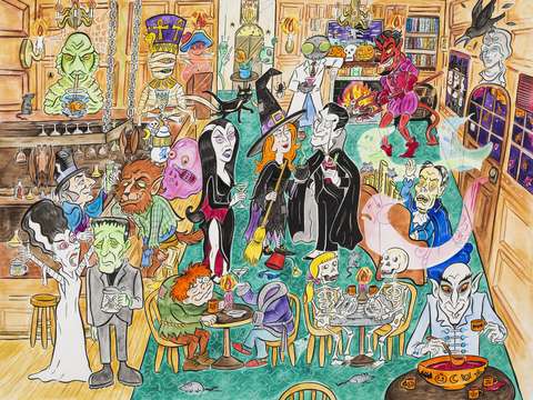 Haunted halloween in the tavern on the green water